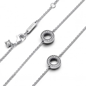 Pandora  - Pavé karikák láncos nyaklánc - 393162C01