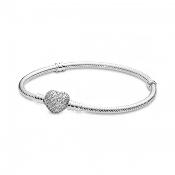 Pandora  - Moments ezüst karkötő pavé szív zárral - 590727CZ