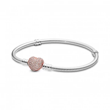 Pandora  - Moments Pavé szív záras kígyólánc karkötő - 586292CZ-17
