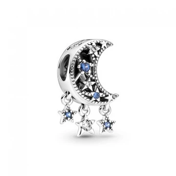 Pandora  - Csillag és félhold ezüst charm kék kövekkel - 799643C01