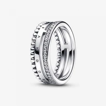 Pandora  - Signature logó pavé és gyöngyök gyűrű - 192312C01