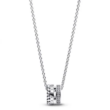 Pandora  - Signature logós pavé és gyöngyök medál és nyaklánc - 392311C01