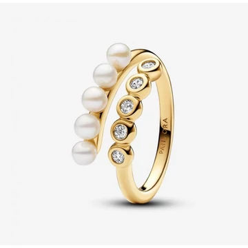 Pandora  - Kezelt édesvízi tenyésztett gyöngyök és kövek nyitott végű gyűrű - 163146C01-50