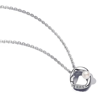 Pandora  - Organikus formájú pavé kör és kezelt édesvízi tenyésztett gyöngy collier nyaklánc - 393303C01