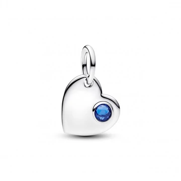 Pandora  - Szeptember gravírozható szív kék köves függő charm - 794295C09