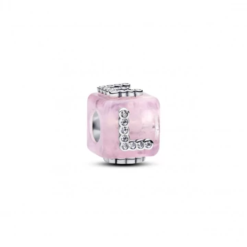 Pandora  - Rózsaszín muranói üveg LOVE kocka charm - 794433C01