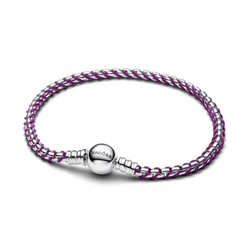 Pandora  - Lila zsinóros karkötő box lánccal - 593816C03