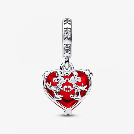 Pandora  - Disney Mickey és Minnie egér csók piros muranói üveg függő charm - 792522C01