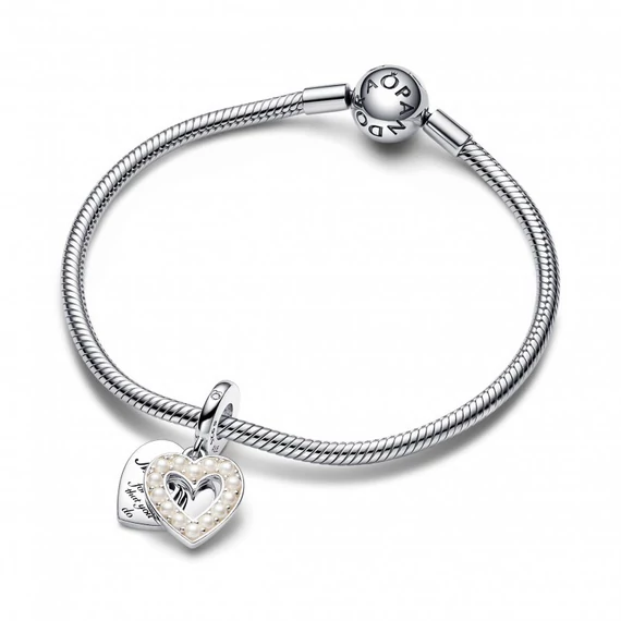Pandora  - Gyöngyházfényű fehér szív dupla függő charm - 792649C01