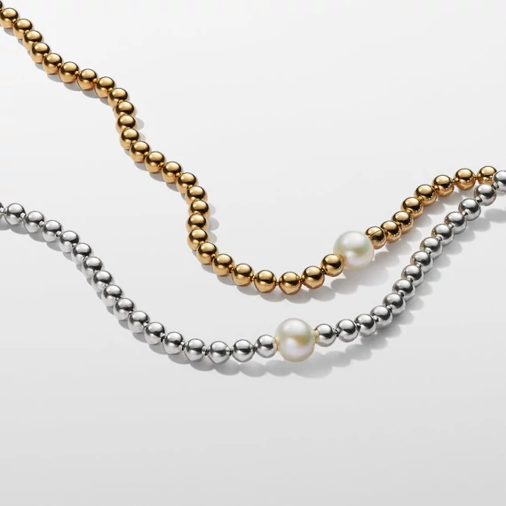 Pandora  - Kezelt édesvízi tenyésztett gyöngy és fémgyöngyök collier nyaklánc - 363176C01-45