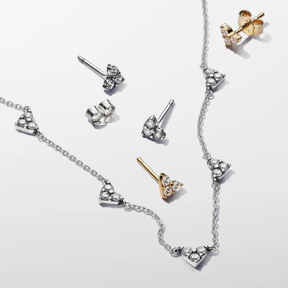 Pandora  - Tripla köves szív állomás láncos nyaklánc - 393160C01-45