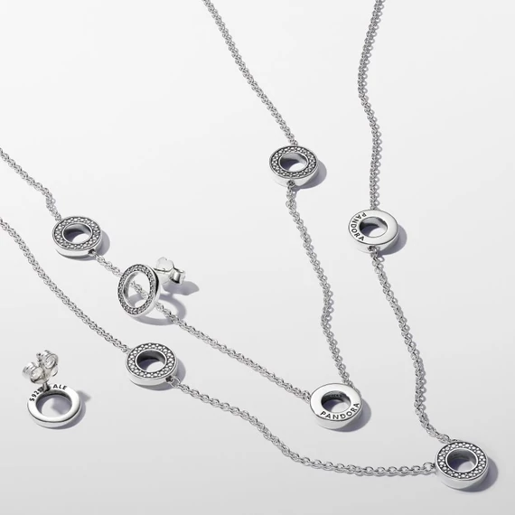 Pandora  - Pavé karikák láncos nyaklánc - 393162C01-50