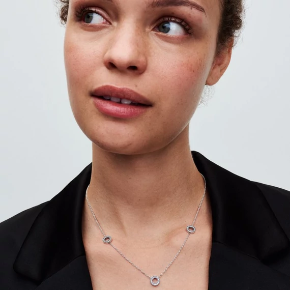 Pandora  - Pavé karikák láncos nyaklánc - 393162C01-50