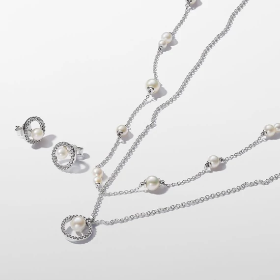 Pandora  - Kezelt édesvízi tenyésztett gyöngy és pavé collier nyaklánc - 393165C01-45