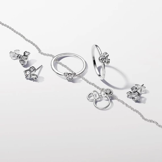 Pandora  - Disney Mickey egér és Minnie egér szikrázó gombfülbevaló - 293219C01