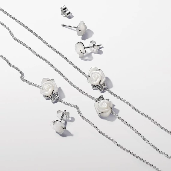 Pandora  - Fehér virágzó rózsa collier nyaklánc - 393206C01-45