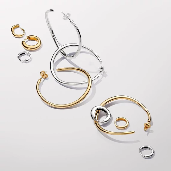 Pandora  - Organikus formájú, 42 mm-es nyitott karika-fülbevaló - 293299C00