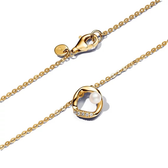Pandora  - Organikus formájú pavé kör és kezelt édesvízi tenyésztett gyöngy collier nyaklánc - 363303C01-45