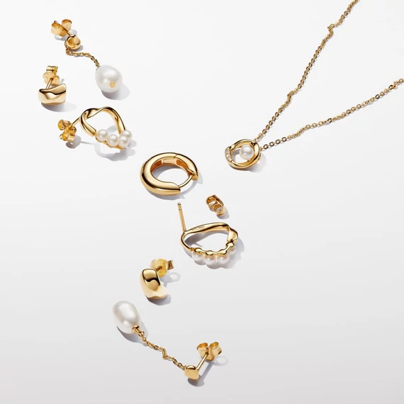 Pandora  - Organikus formájú pavé kör és kezelt édesvízi tenyésztett gyöngy collier nyaklánc - 363303C01-45