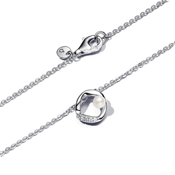 Pandora  - Organikus formájú pavé kör és kezelt édesvízi tenyésztett gyöngy collier nyaklánc - 393303C01-45