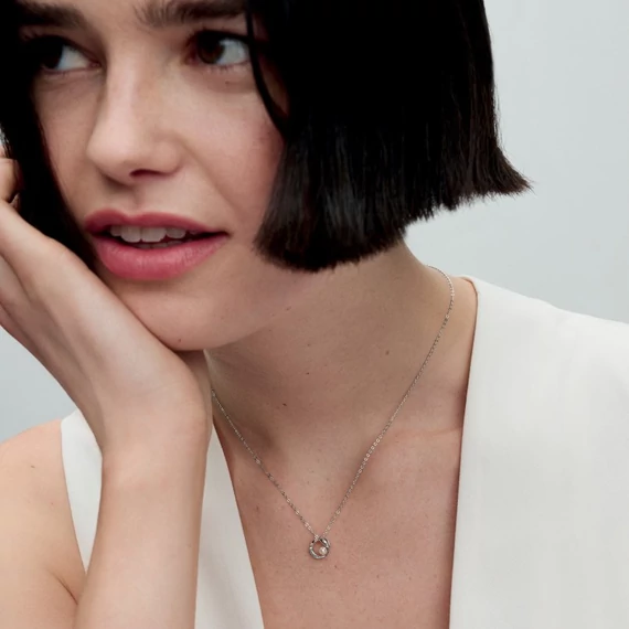 Pandora  - Organikus formájú pavé kör és kezelt édesvízi tenyésztett gyöngy collier nyaklánc - 393303C01-45
