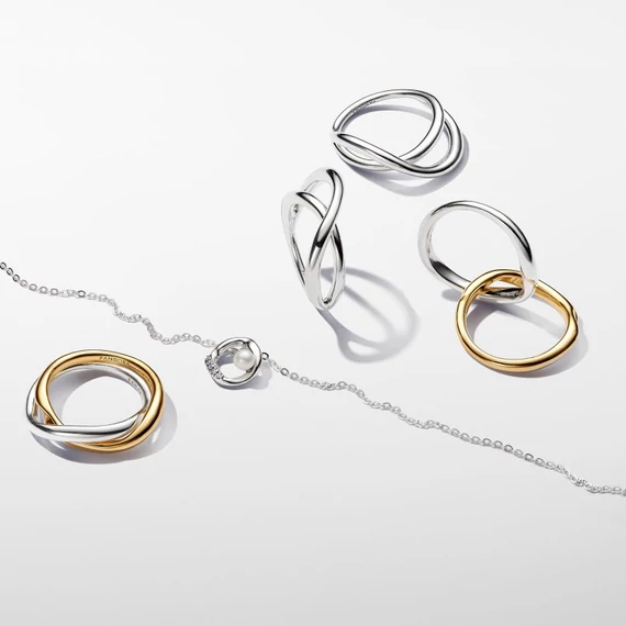 Pandora  - Organikus formájú pavé kör és kezelt édesvízi tenyésztett gyöngy collier nyaklánc - 393303C01-45
