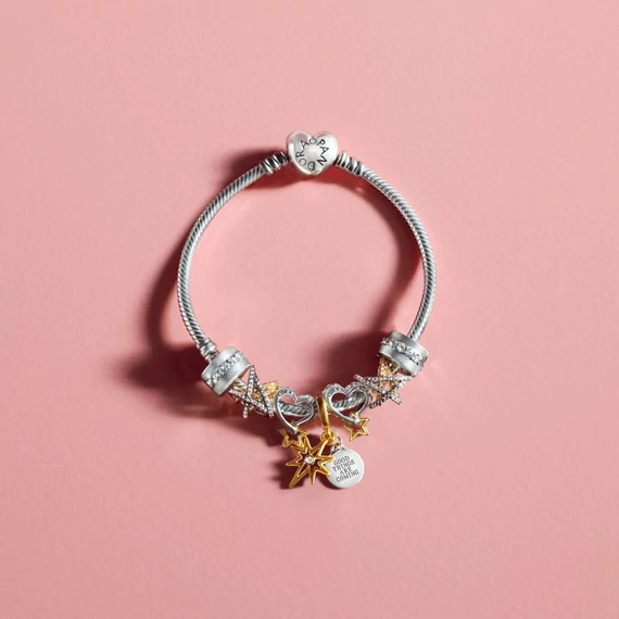 Pandora  - Szerencse csillag és szív charm - 763513C00