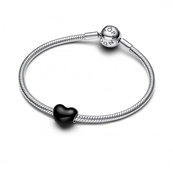Pandora  - Metál hatású fekete szív charm - 793337C04
