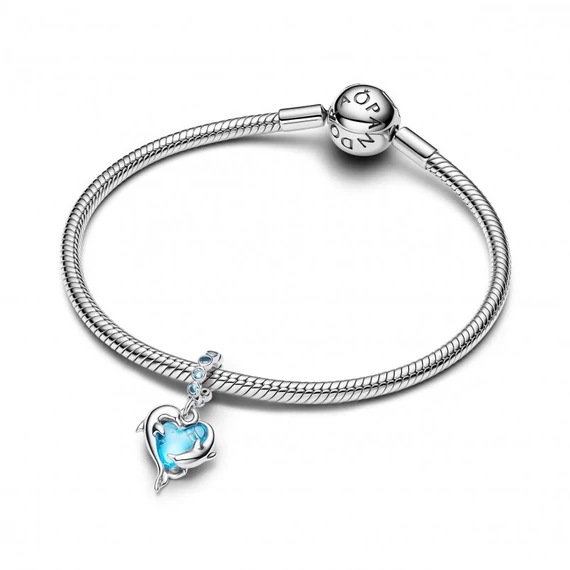 Pandora  - Kék muranói üveg delfinek függő charm - 793924C01
