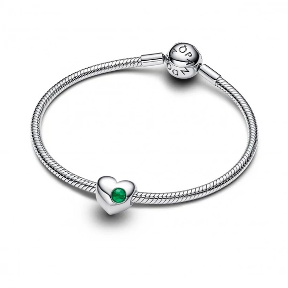 Pandora  - Zöld köves gravírozható szív charm - 794161C05