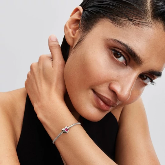 Pandora  - Rózsaszín köves gravírozható szív charm - 794161C10