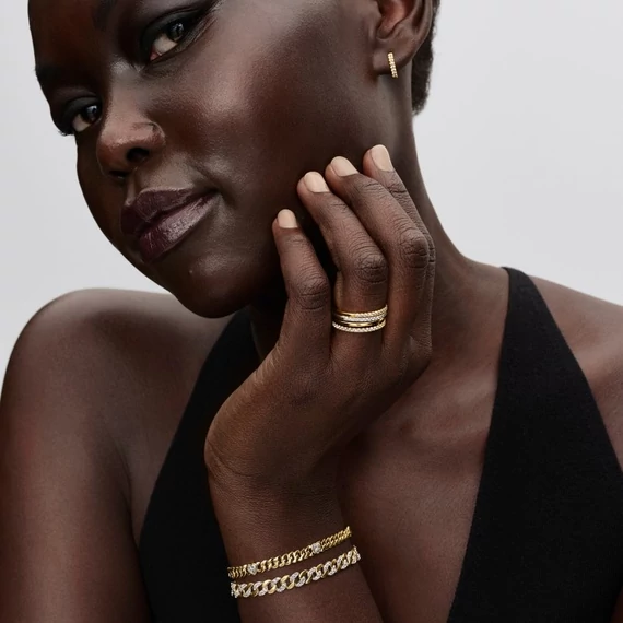 Pandora  - Kéttónusú pavé kubai láncos karkötő - 564229C01-18