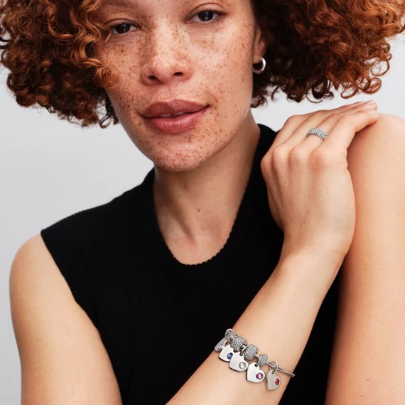 Pandora  - Gravírozható szív lila köves dupla függő charm - 794295C02