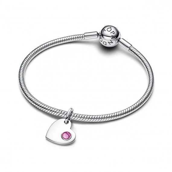 Pandora  - Gravírozható szív rózsaszín köves függő charm - 794295C10