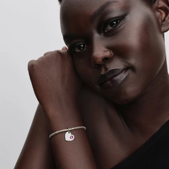 Pandora  - Gravírozható szív rózsaszín köves függő charm - 794295C10