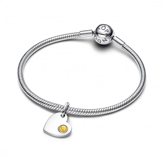 Pandora  - Gravírozható szív mézszínű köves függő charm - 794295C11