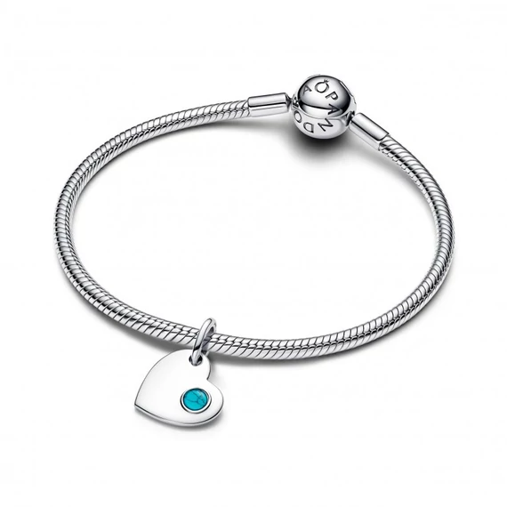 Pandora  - Gravírozható szív türkizkék köves charm - 794295C12