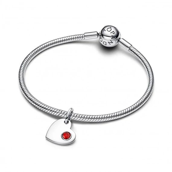Pandora  - Gravírozható szív piros köves függő charm - 794295C01