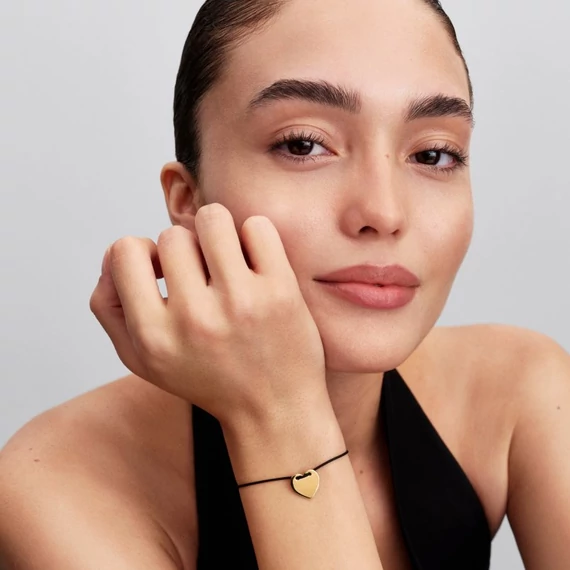 Pandora  -  Gravírozható szív fekete zsinóros sliding karkötő - 564420C01-2