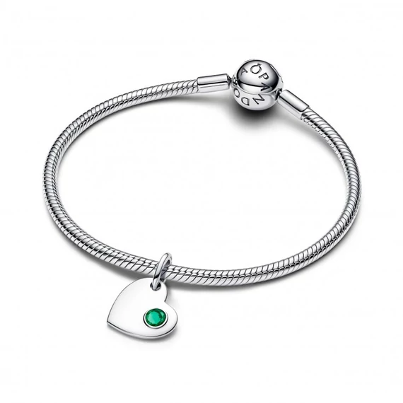 Pandora  - Május gravírozható szív zöld köves függő charm - 794295C05