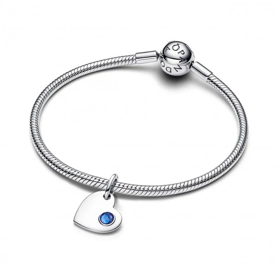 Pandora  - Szeptember gravírozható szív kék köves függő charm - 794295C09