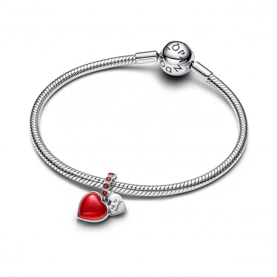 Pandora  -  Piros muranói üveg szív dupla függő charm - 794429C01
