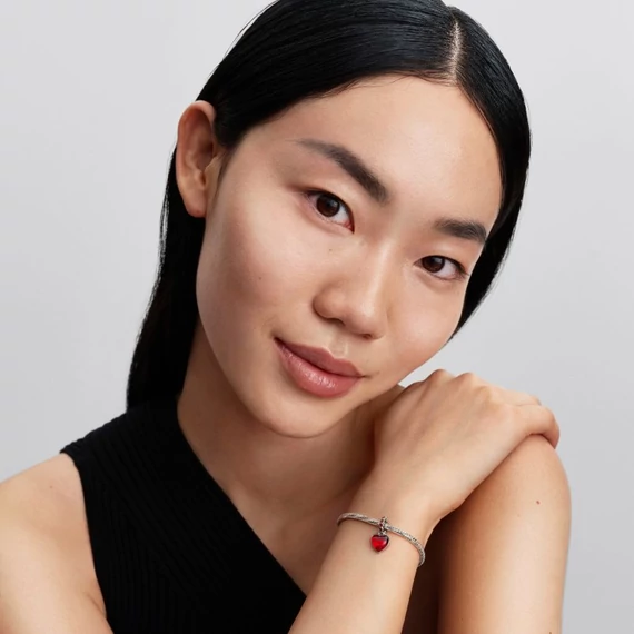 Pandora  -  Piros muranói üveg szív dupla függő charm - 794429C01