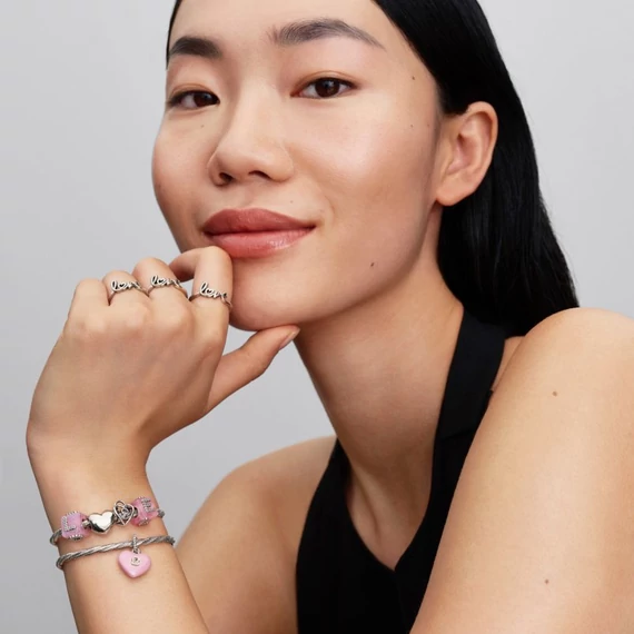 Pandora  - Rózsaszín muranói üveg LOVE kocka charm - 794433C01