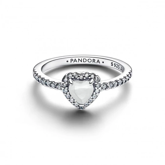 Pandora  - Kiemelt fehér szív gyűrű - 198421C11-50