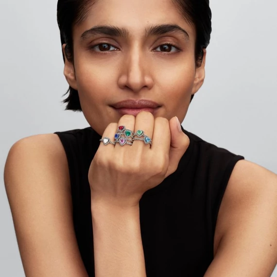 Pandora  - Kiemelt fukszia rózsaszín szív gyűrű - 198421C13-52