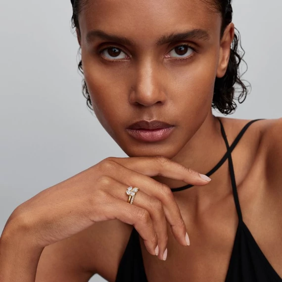 Pandora  - Szikrázó szerencsehozó lóhere szétválasztható gyűrű - 164507C01-54