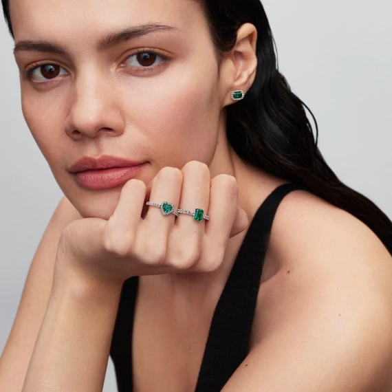 Pandora  - Négyszögletes szikrázó zöld glória gyűrű - 194506C01-52