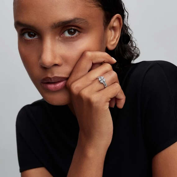 Pandora  - Szikrázó szerencsehozó lóhere szétválasztható gyűrű - 194507C01-54