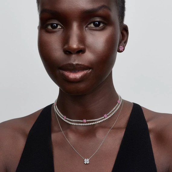 Pandora  - Herbárium szikrázó rózsaszín virág gombfülbevaló - 292633C02